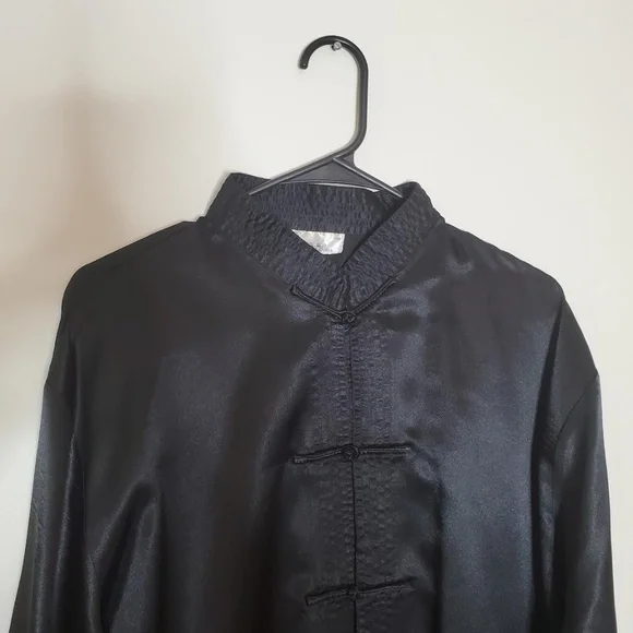 Mens Black Satin Vintage Chinese Tang Jacket (Mandarin Collar) - Picture 2 of 9